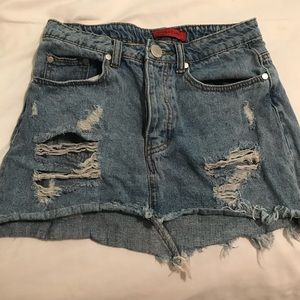 distressed denim skirt